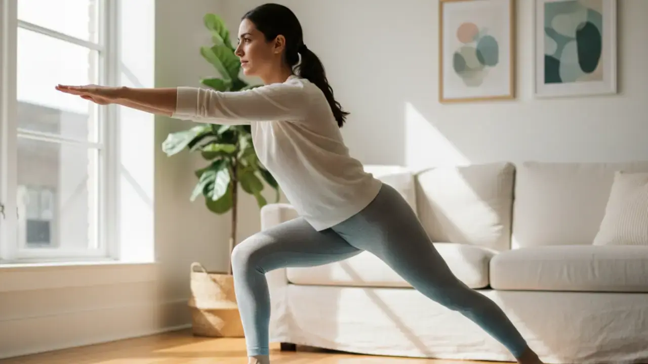 Paciente praticando exercícios de fisioterapia e autocuidado para a lombalgia, complementando o tratamento com ultrassom guiado para recuperação duradoura.